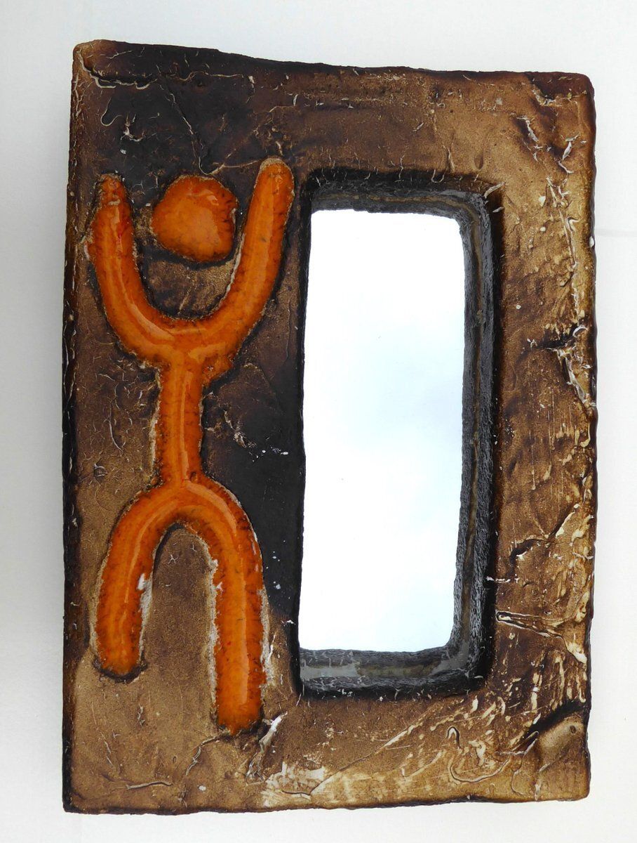 Mid Century French Ceramic Framed Mirror From Galerie Palissy Vallauris, 1950s