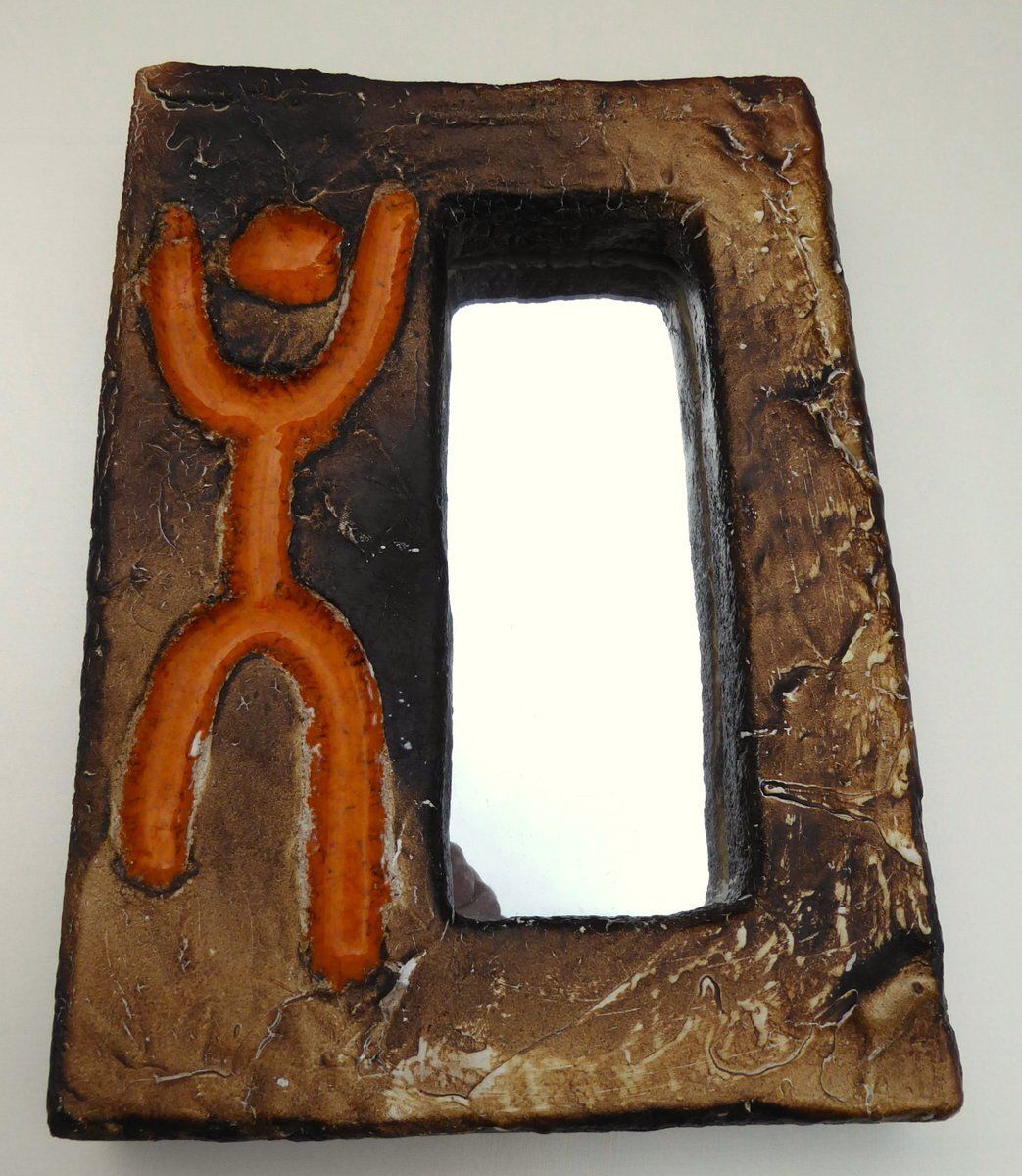 Mid Century French Ceramic Framed Mirror From Galerie Palissy Vallauris, 1950s photo vintage