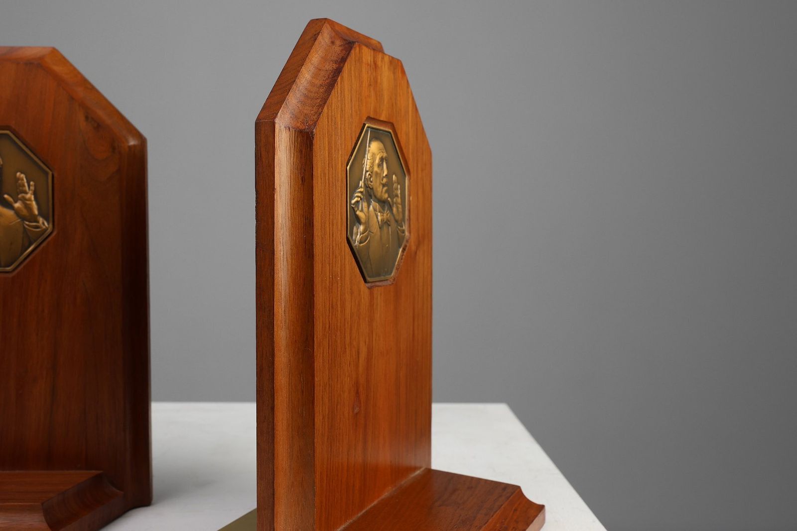 Art Deco French Bookends In Wood And Bronze, 1920s, Set Of 2 photo 521.0