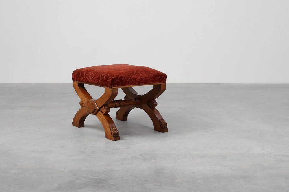 19th Century Gothic Revival Flemish Oak Footstool, Belgium photo Furniture