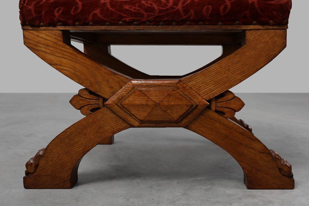19th Century Gothic Revival Flemish Oak Footstool, Belgium photo vinterior