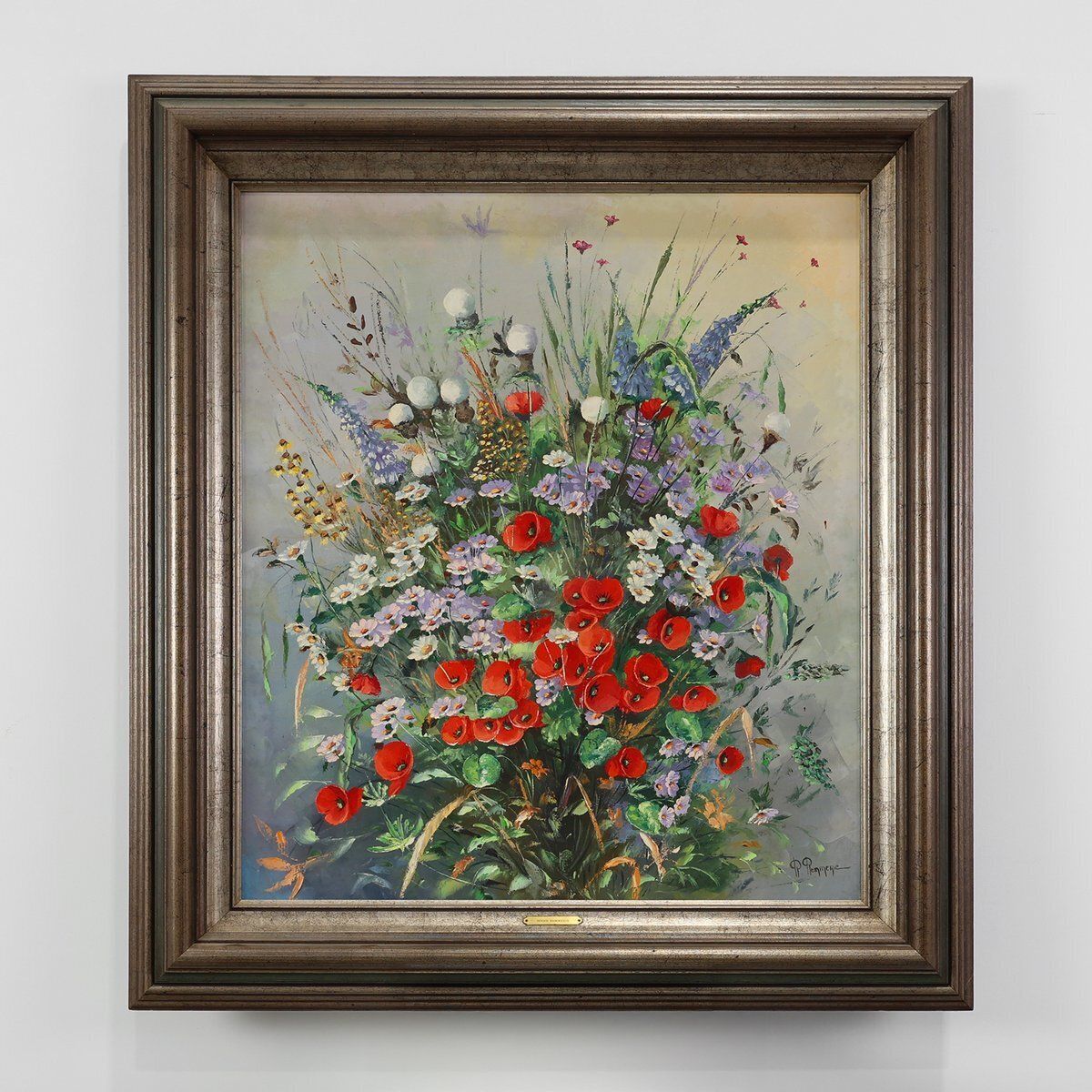 Roger Remmerie, Baroque Still Life With Flowers, 20th Century, Oil On Canvas, Framed