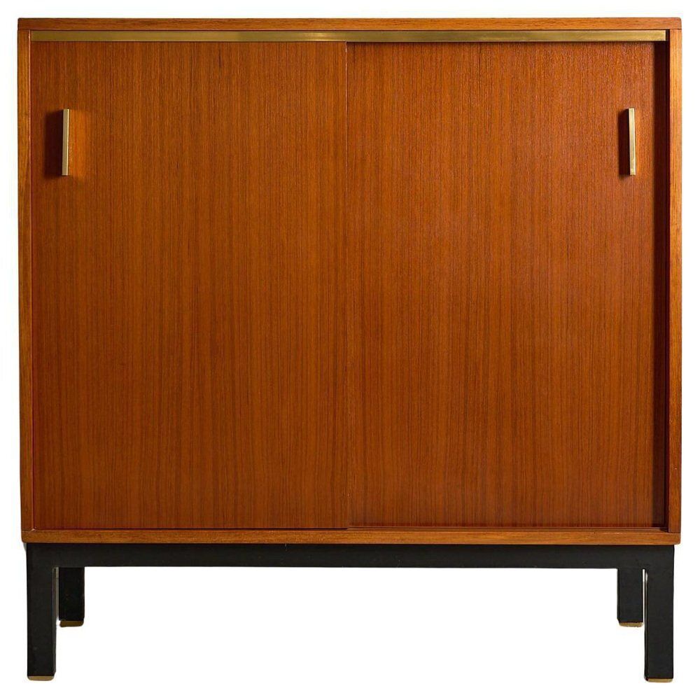 Teak Cabinet With Brass Details And Black Metal Base, 1970s