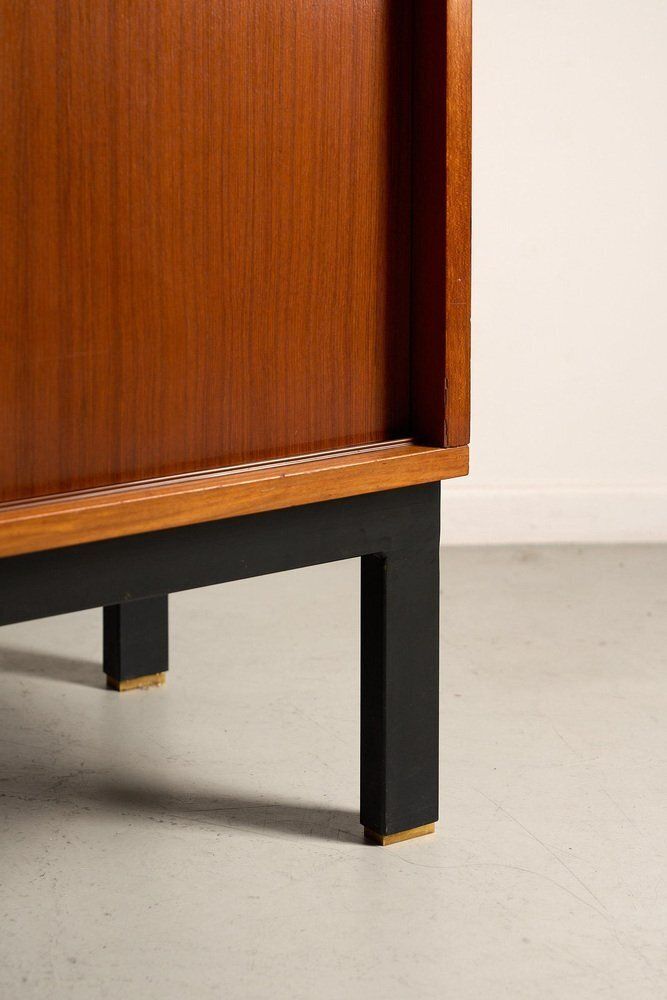 Teak Cabinet With Brass Details And Black Metal Base, 1970s photo Furniture