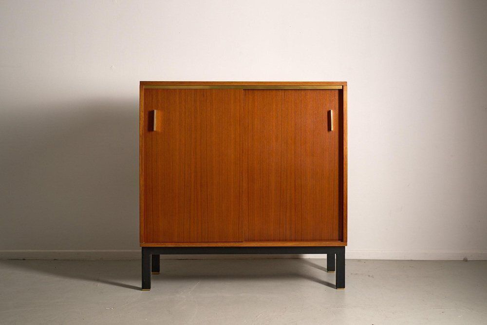 photo for sale Teak Cabinet With Brass Details And Black Metal Base, 1970s