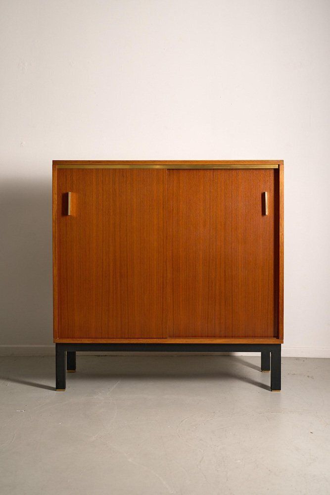 Furniture Teak Cabinet With Brass Details And Black Metal Base, 1970s photo