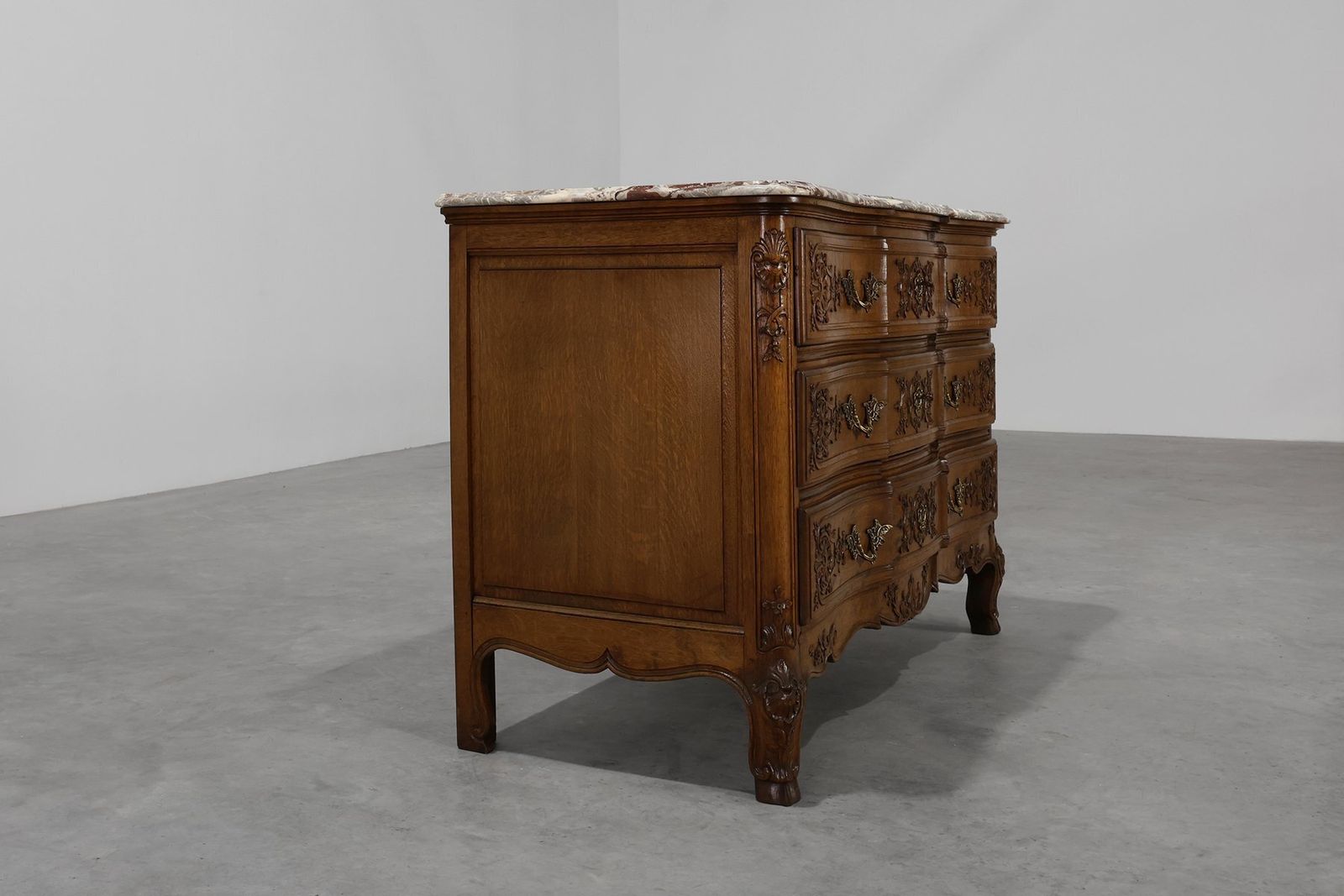 18th Century Louis XV Oak And Marble Chest Of Drawers, France photo for sale