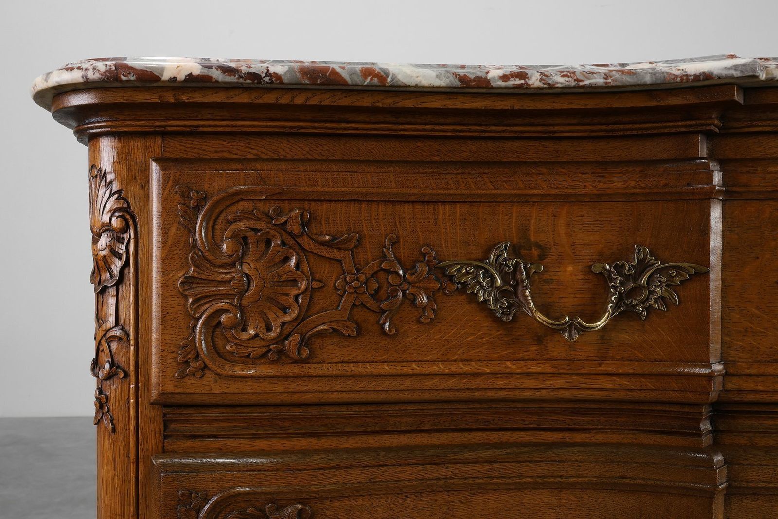 18th Century Louis XV Oak And Marble Chest Of Drawers, France photo vintage