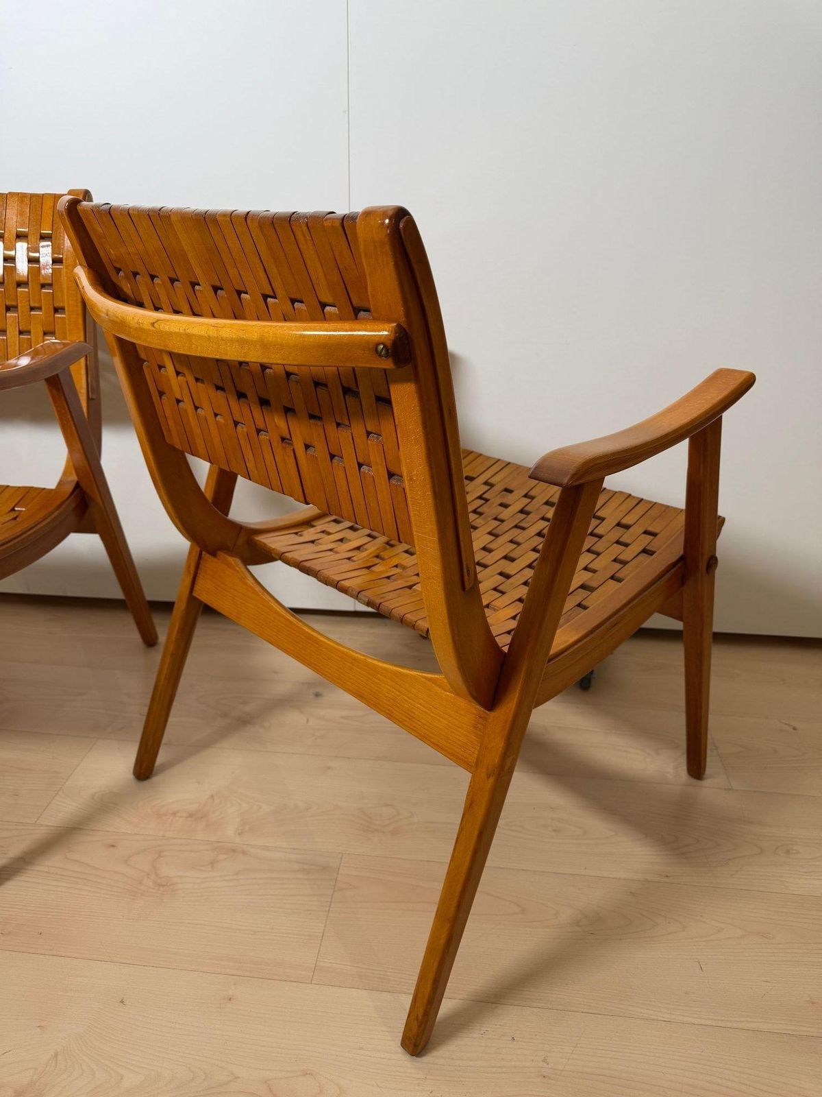 photo buy Pair Of ‘Gelenka’ Armchairs, Solid Beech Wood, Germany Circa 1950