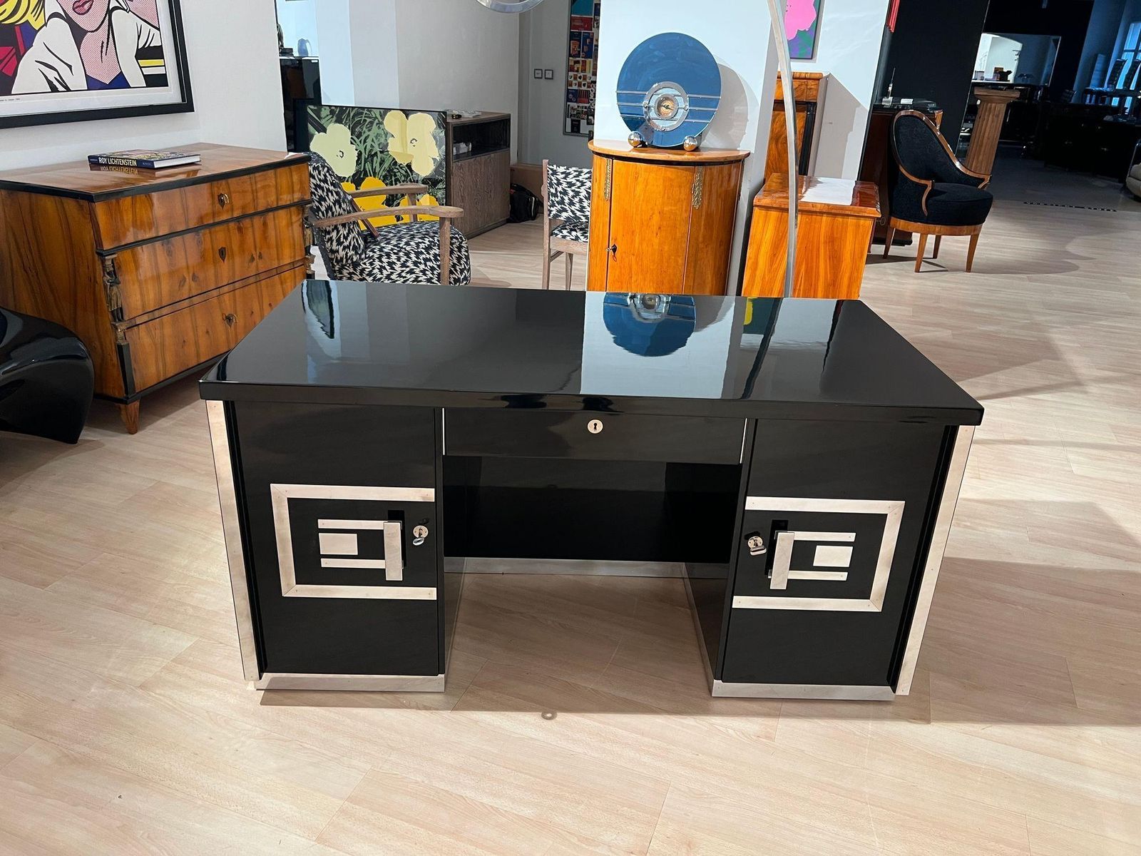 Art Deco Desk, Black Lacquer, Walnut, Metal, France, Circa 1930/40 photo furniture
