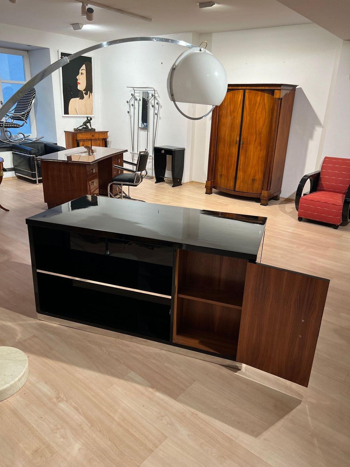 Art Deco Desk, Black Lacquer, Walnut, Metal, France, Circa 1930/40 photo buy