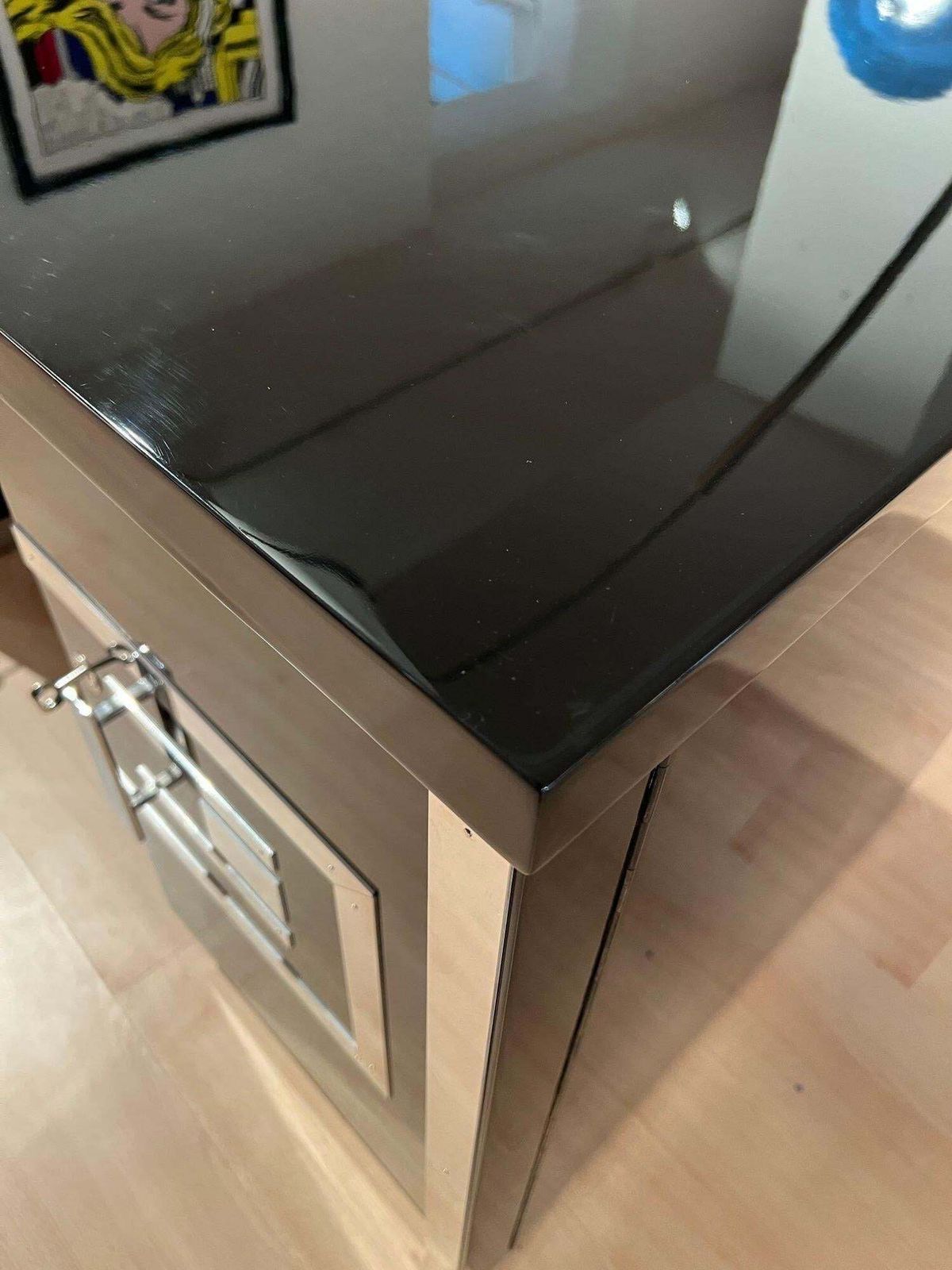 photo for sale Art Deco Desk, Black Lacquer, Walnut, Metal, France, Circa 1930/40