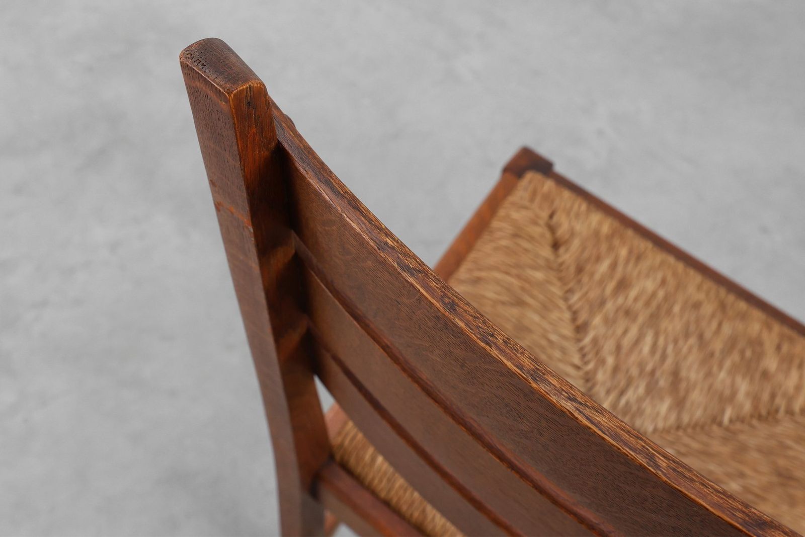 photo vintage Mid Century Modern Brutalist Oak And Wicker Chair, 1960