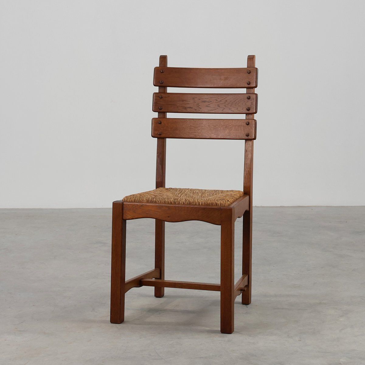 Mid Century Modern Belgian Chair In Oak And Wicker, 1960s