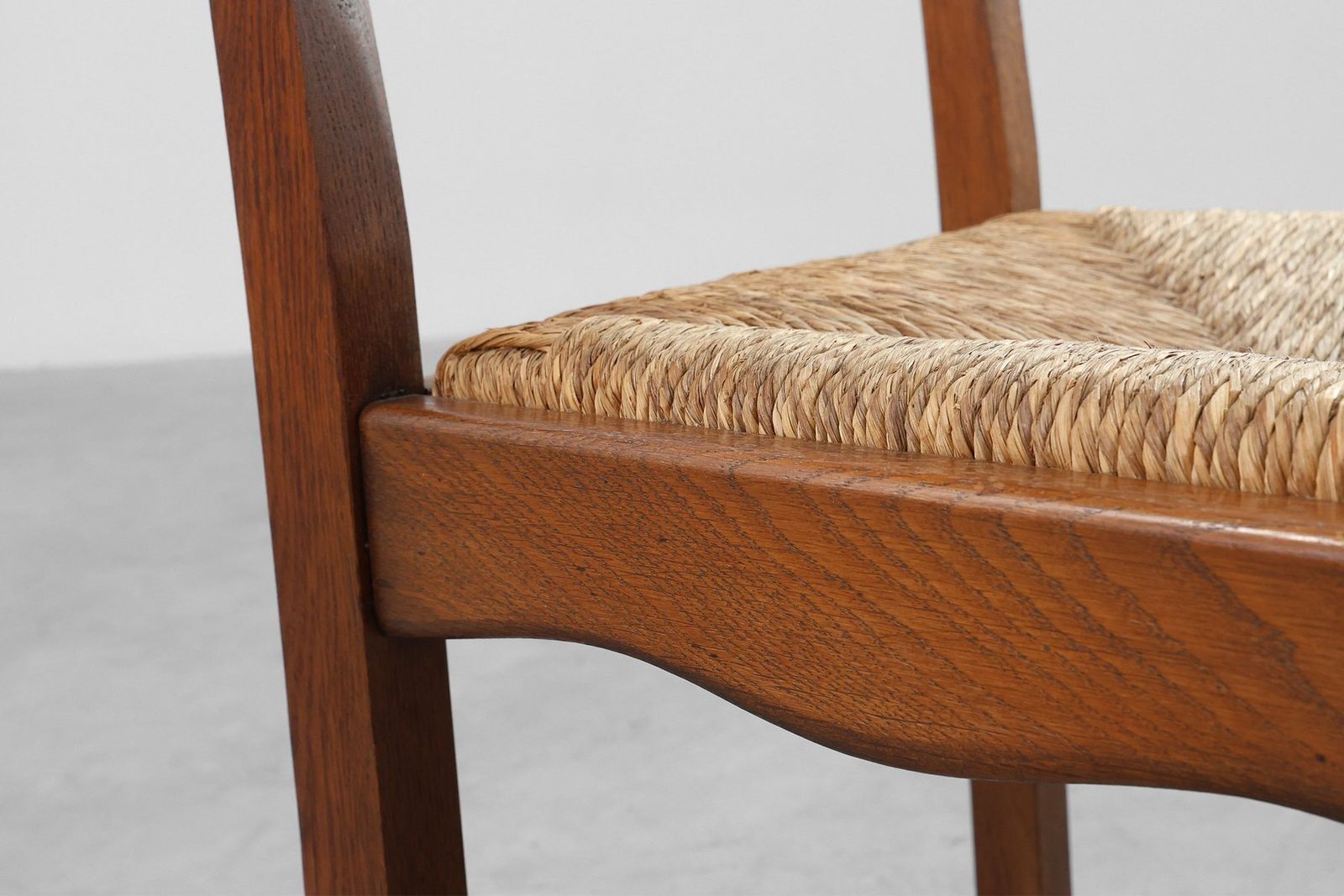 Furniture Mid Century Modern Belgian Chair In Oak And Wicker, 1960s photo