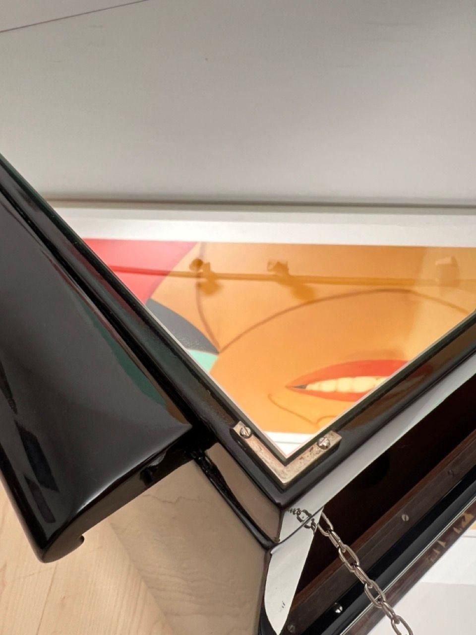 5290.0 Art Deco Bar Cart, Black Lacquer, Mahogany, Mirrors, Chrome, France Circa 1930 photo