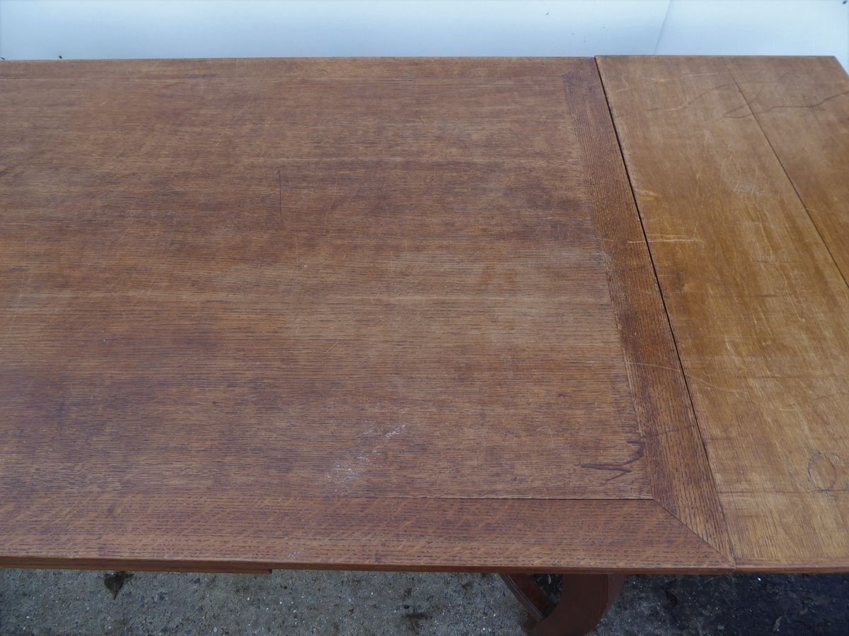 Antique Belgian Art Deco Oak Dining Table By Gustave Serrurier Bovy photo 1161.0