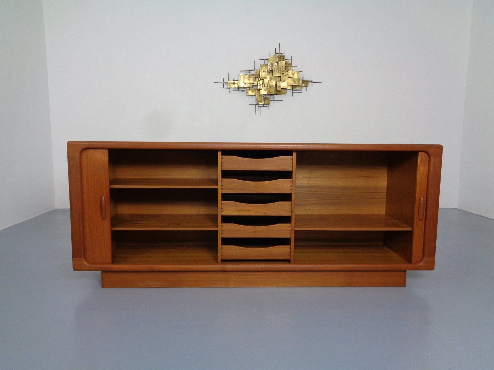 Large Teak Tambour Sideboard From Dyrlund, Denmark, 1970s photo furniture