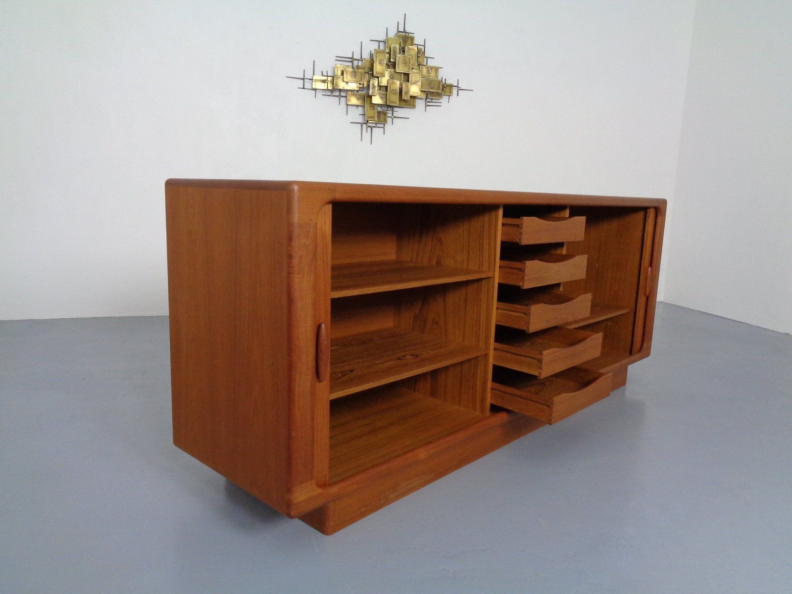Large Teak Tambour Sideboard From Dyrlund, Denmark, 1970s photo Furniture