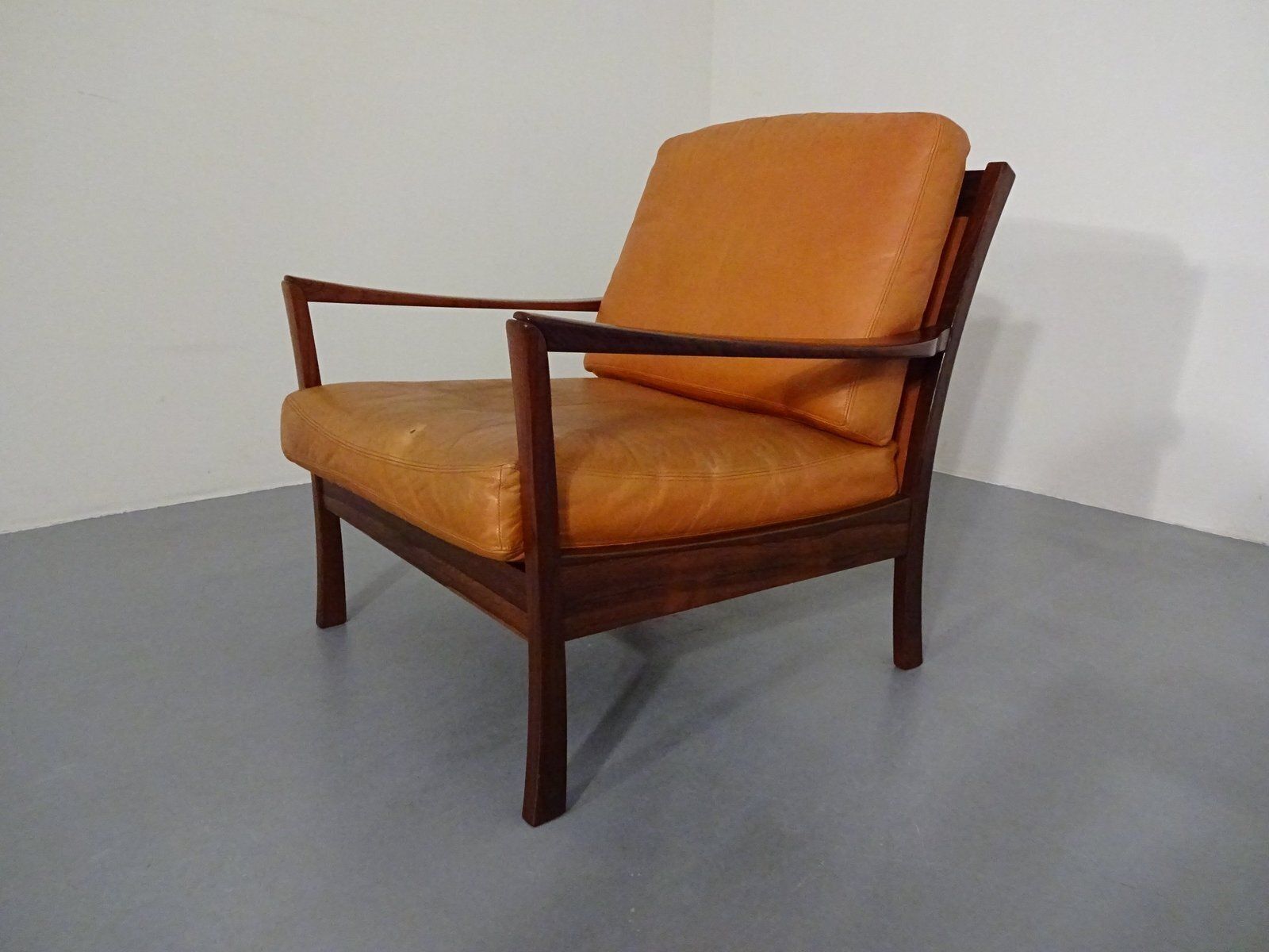 Rosewood And Leather Easy Chair, Denmark, 1960s photo vintage