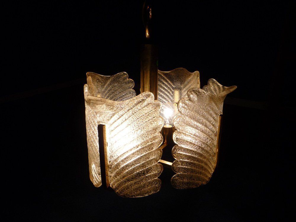 Decorative Regency Murano Glass & Brass Ceiling Lamps, 1960s, Set Of 2 photo vinterior