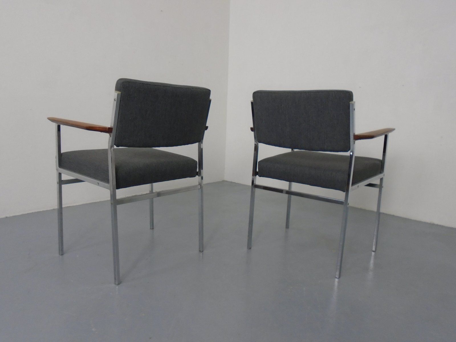 photo furniture Vintage Square Tubular Rosewood And Steel Armchairs, Germany, 1960s, Set Of 2
