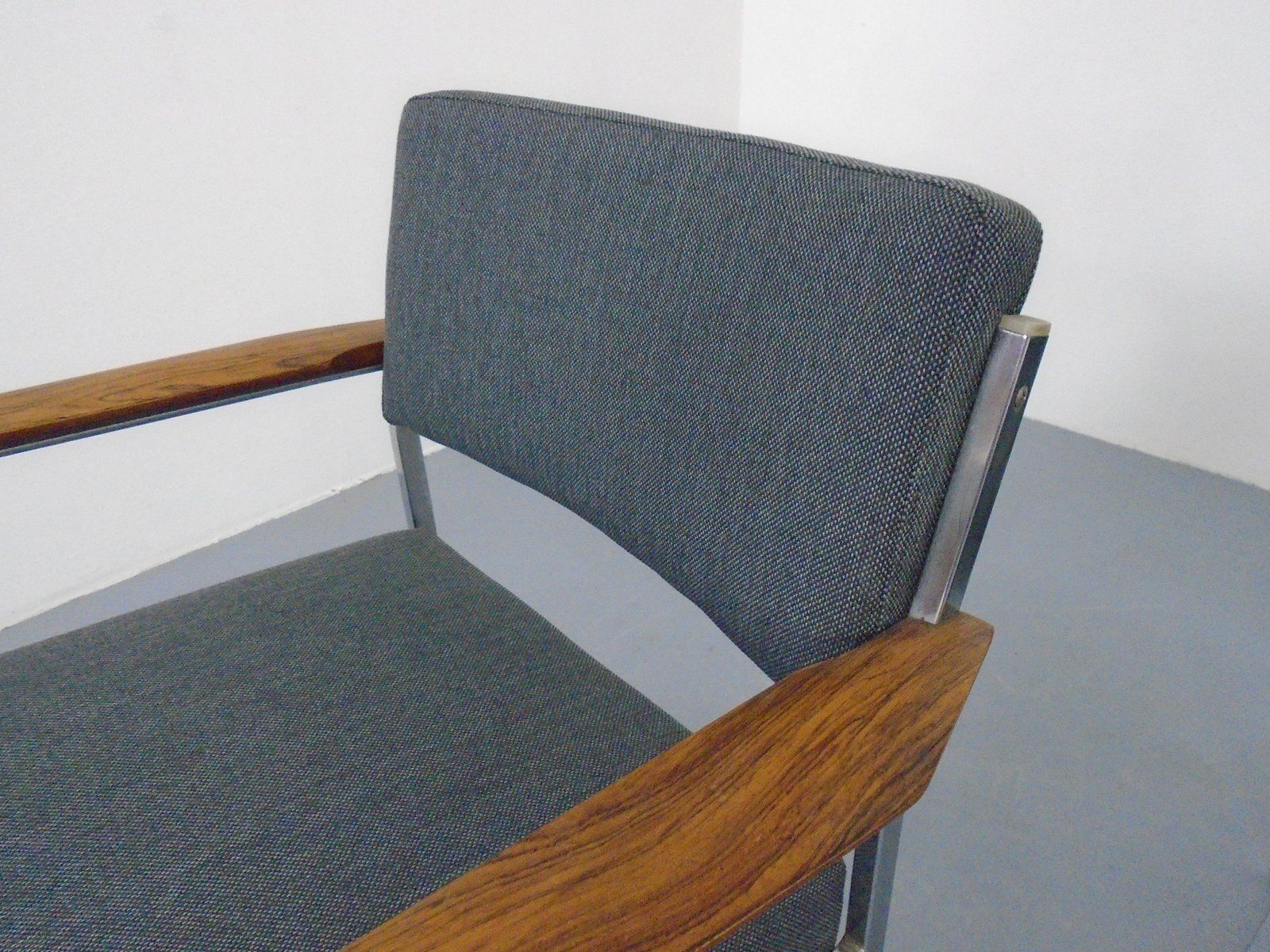 Furniture Vintage Square Tubular Rosewood And Steel Armchairs, Germany, 1960s, Set Of 2 photo