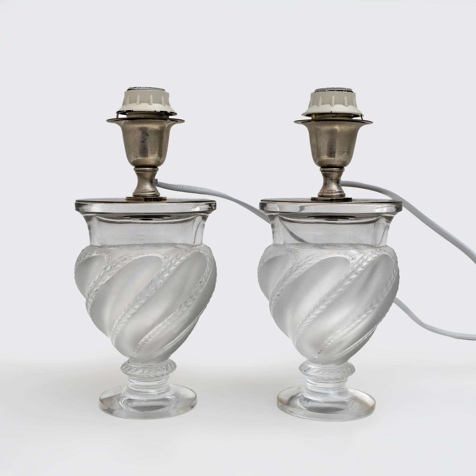 Pair Of Lamps   "Ermenonville" Signed Lalique   Crystal, Vintage 1960s photo for sale