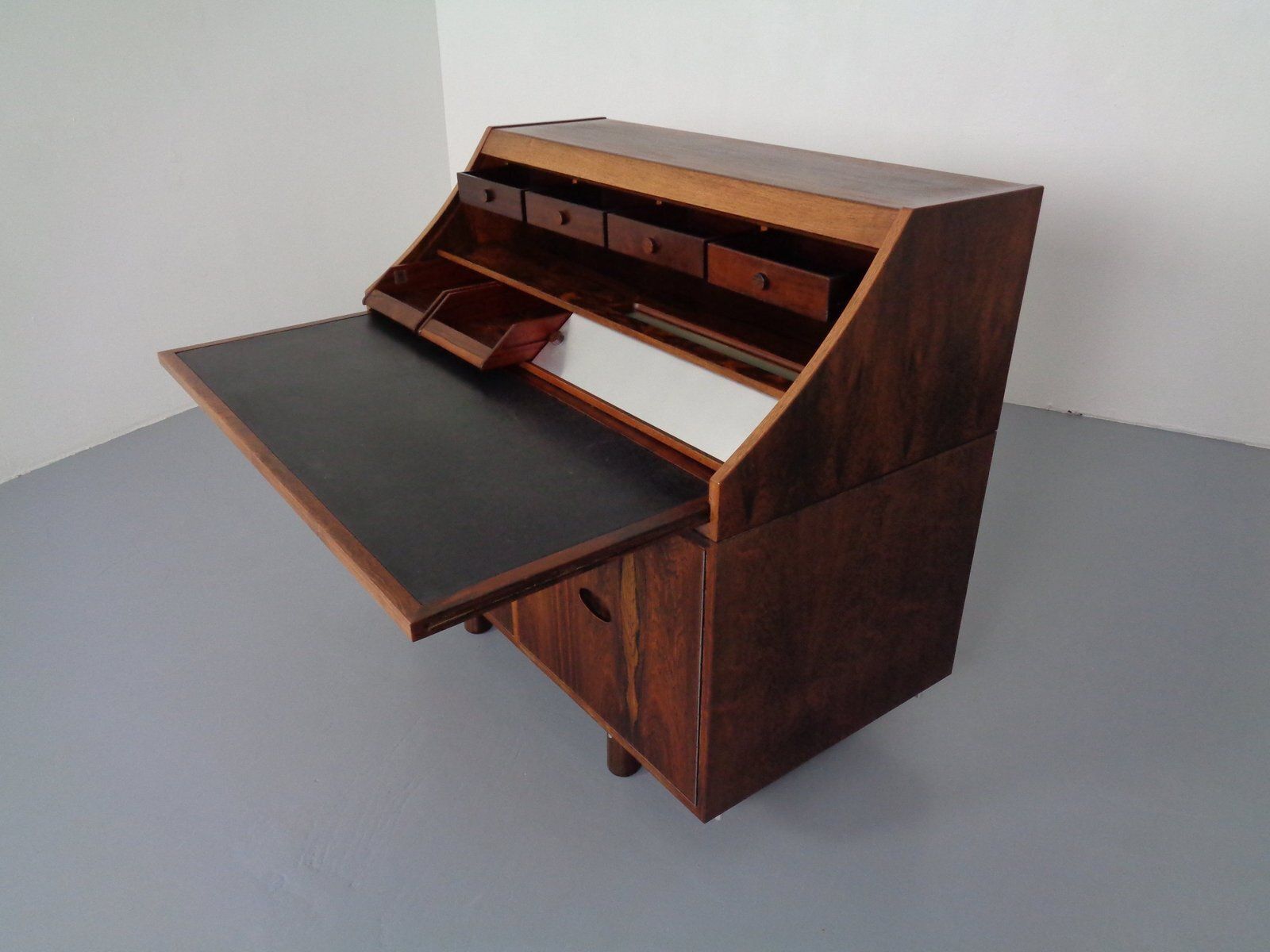 Rosewood And Leather Tambour Writing Desk By Gianfranco Frattini For Bernini, Italy, 1964 photo vintage