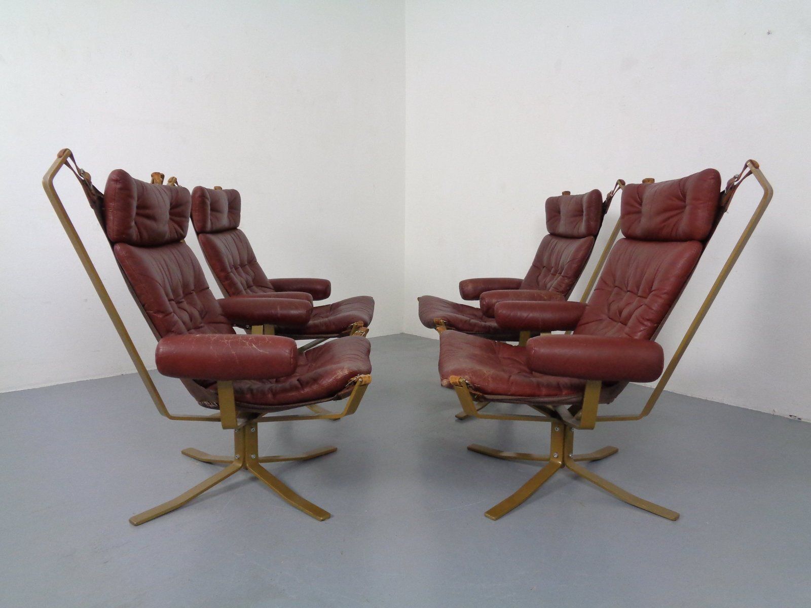 photo for sale Danish Leather & Steel Super Star Chairs From Trygg, Denmark, 1970s, Set Of 4