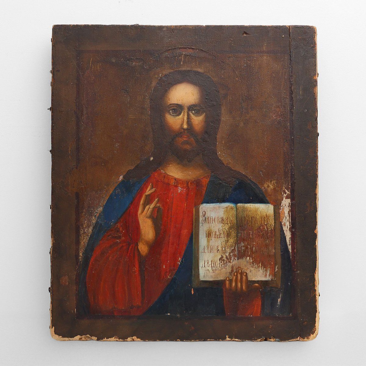 Religious Icon Of Christ Pantocrator, 1800s, Painting On Wood