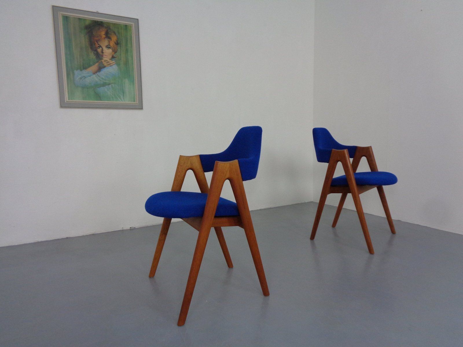 Set Of Compass Chairs In Teak And Kvadrat Hallingdal 65 By Kai Kristiansen For Schou Andersen, 1960s photo for sale