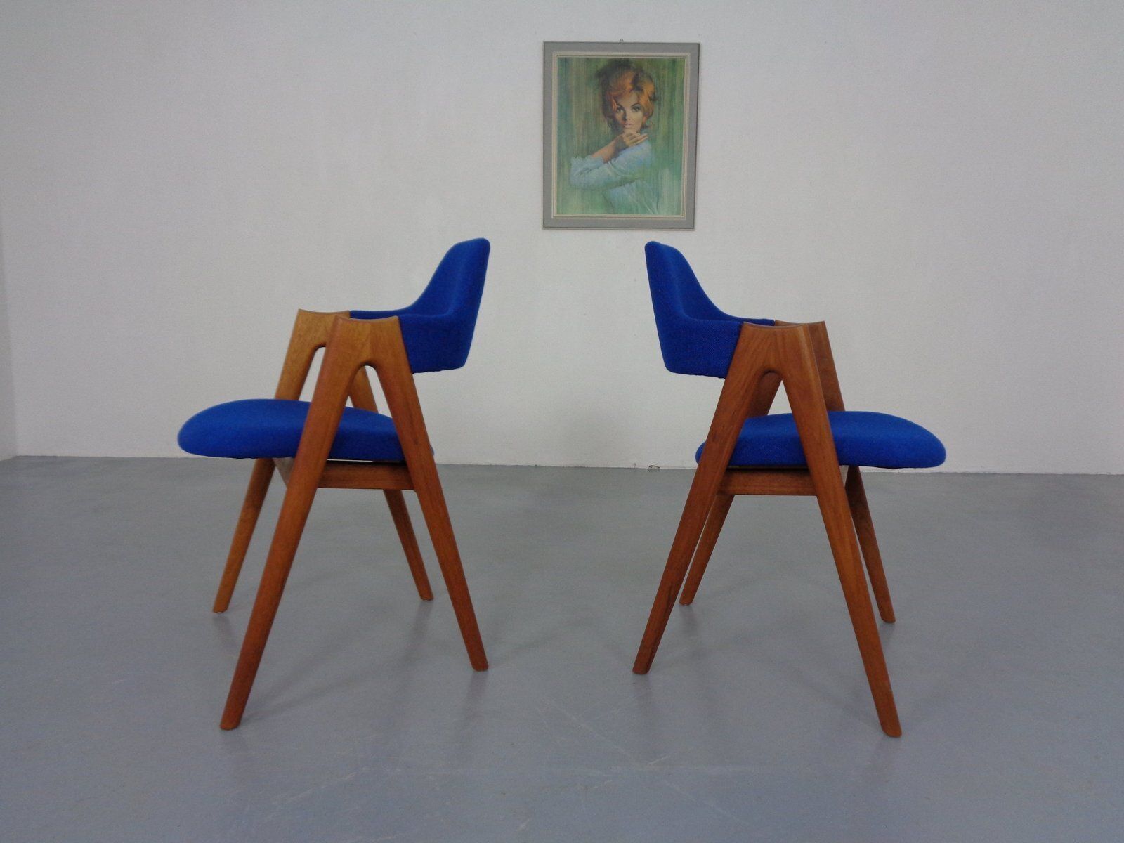 photo for sale Set Of Compass Chairs In Teak And Kvadrat Hallingdal 65 By Kai Kristiansen For Schou Andersen, 1960s
