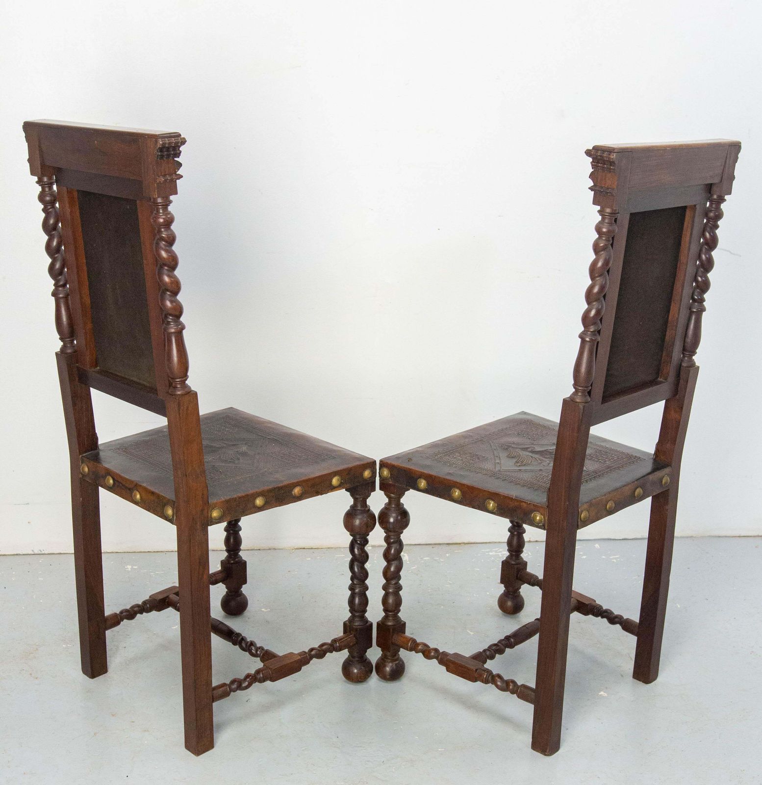 Pair Of Middle East Chairs Oak & Leather With Studs 1920 photo Furniture