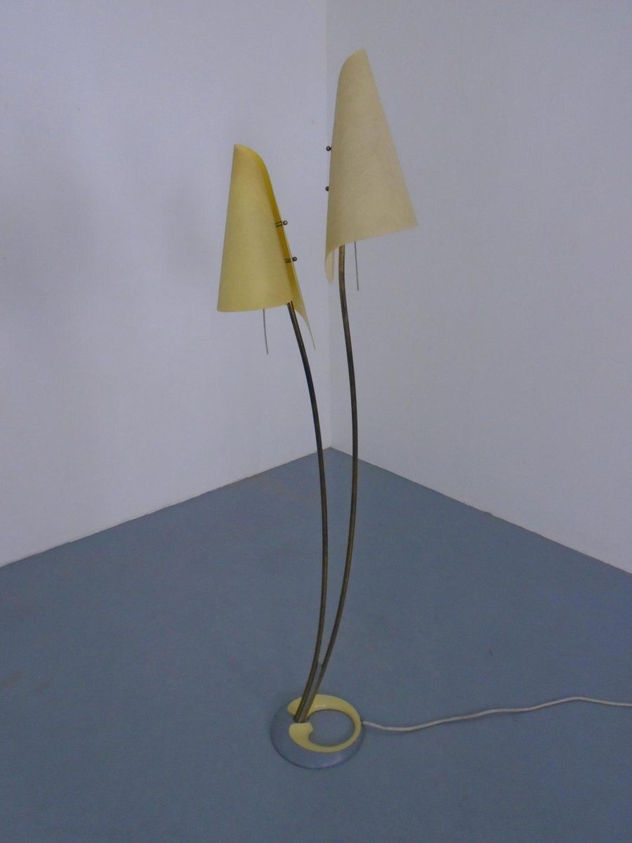 Fiberglass & Brass Floor Lamp By Carl Auböck For Dame & Co. Neheim, Germany, 1950s photo vintage