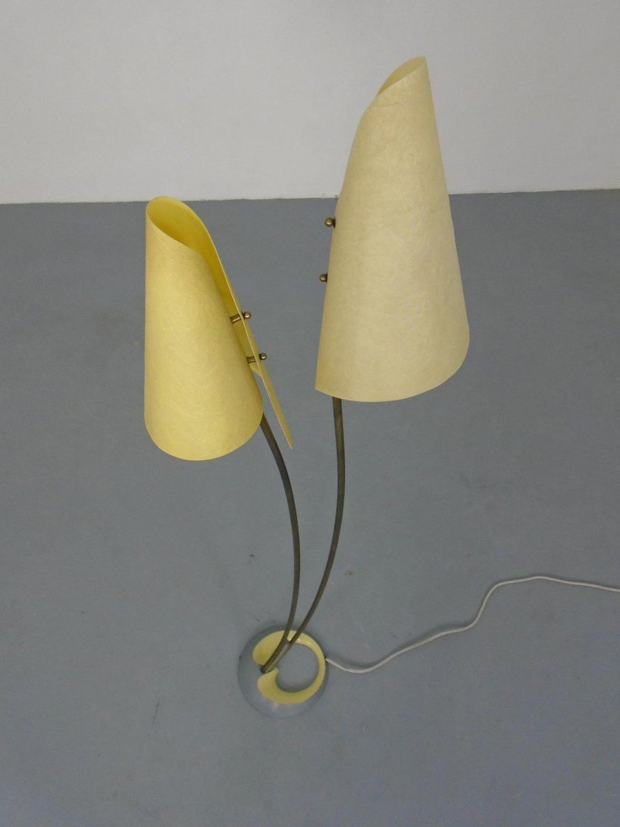 photo furniture Fiberglass & Brass Floor Lamp By Carl Auböck For Dame & Co. Neheim, Germany, 1950s