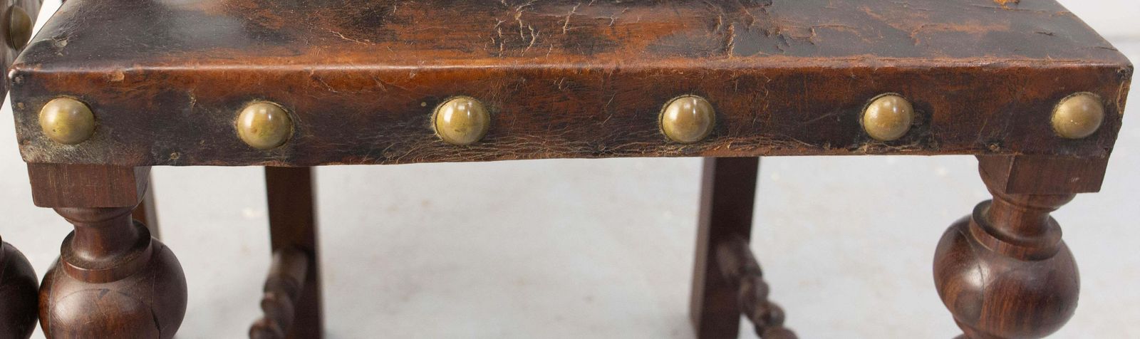 photo vintage Pair Of Middle East Chairs Oak & Leather With Studs 1920