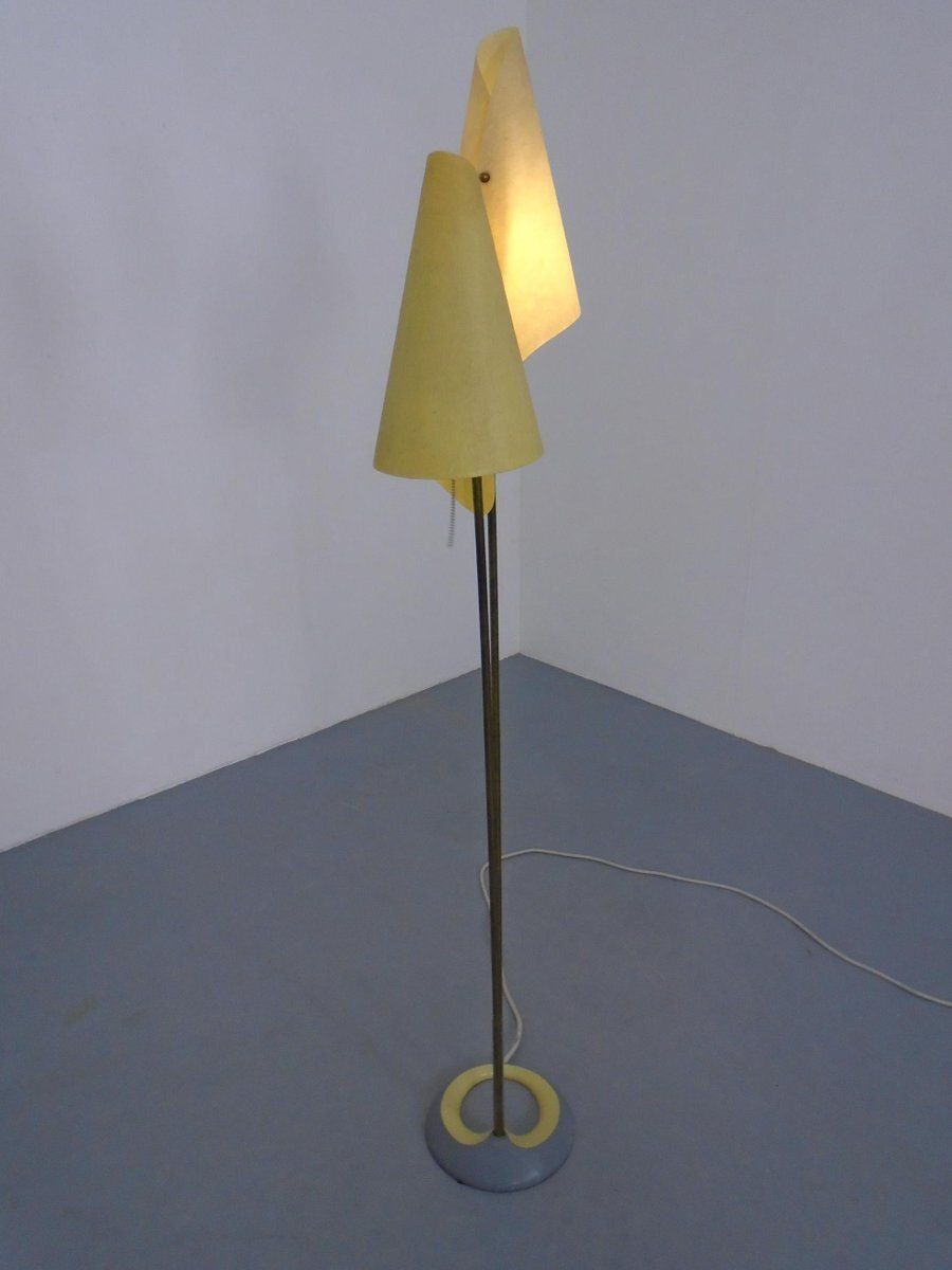 photo buy Fiberglass & Brass Floor Lamp By Carl Auböck For Dame & Co. Neheim, Germany, 1950s