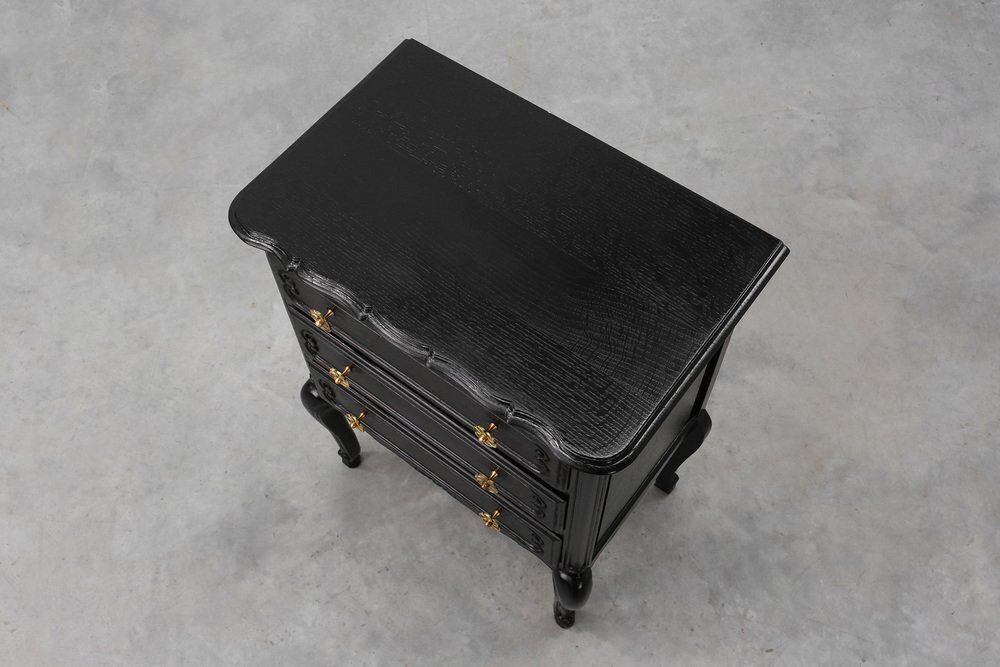 Louis XV Chest Of Drawers In Black Lacquered Oak, France, 1950s photo vintage