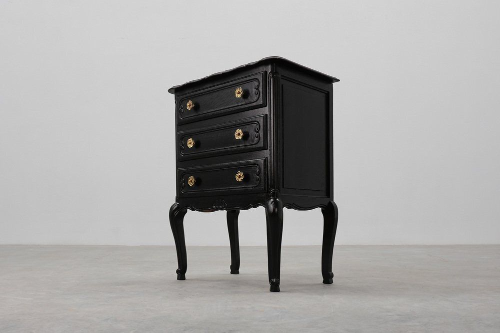 photo for sale Louis XV Chest Of Drawers In Black Lacquered Oak, France, 1950s