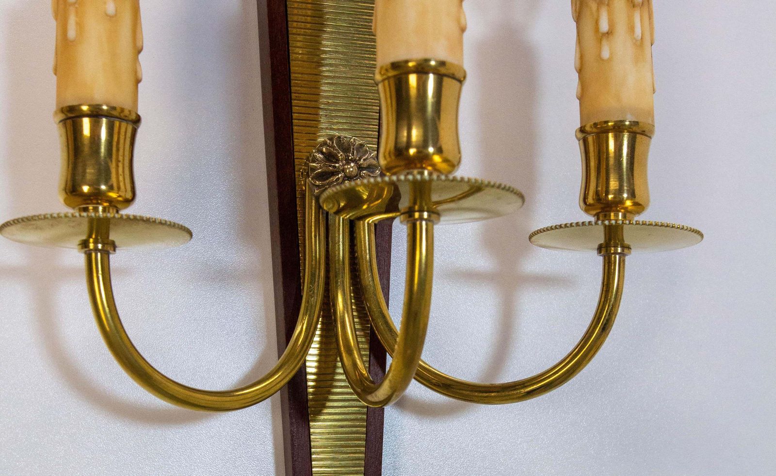 photo furniture Pair Of Triple Sconces Brass And Iroko, Louis XVI Style Circa 1960