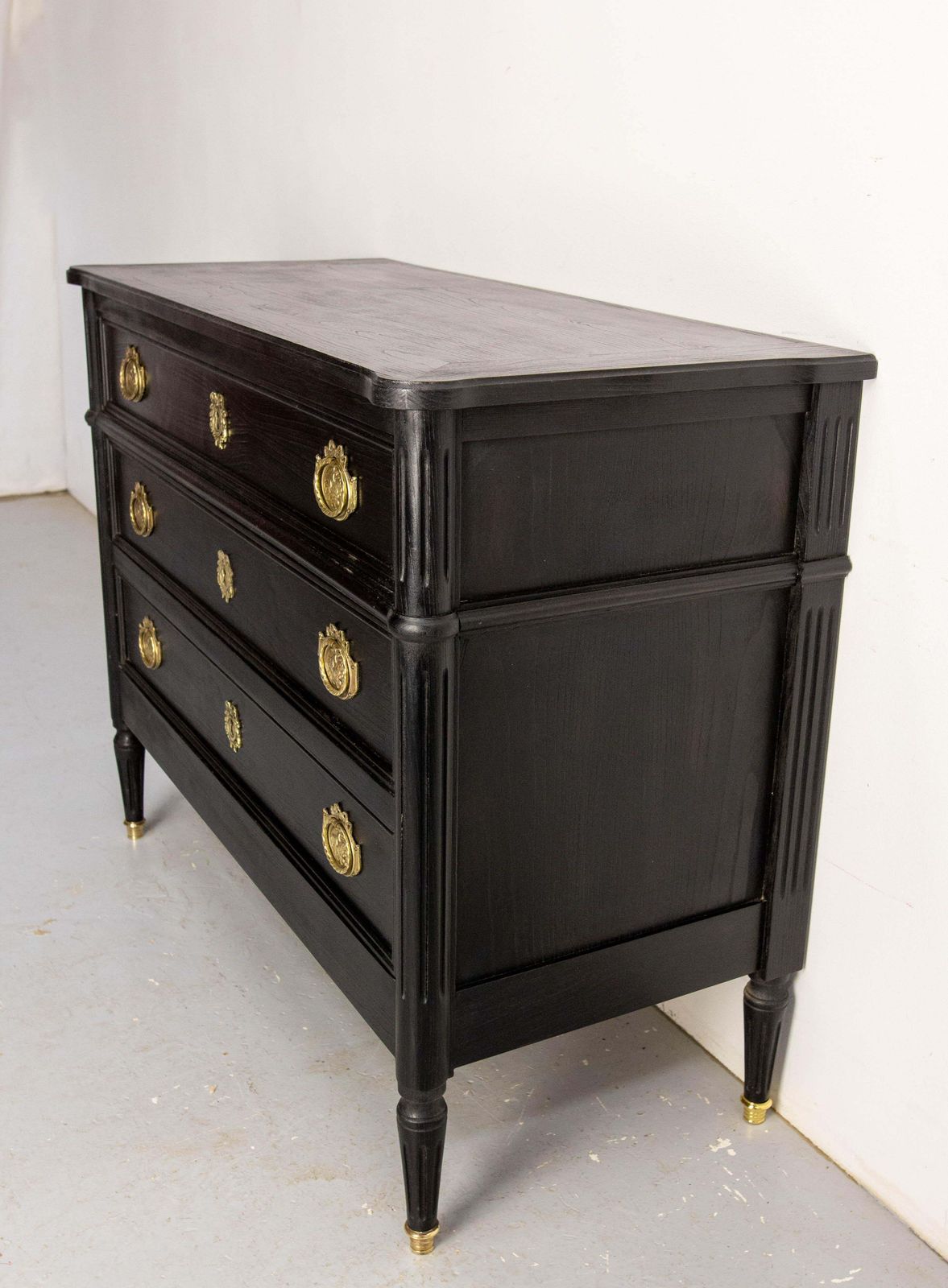 French Louis XVI Style Black Wood Commode Chest Of Drawers Circa 1980 photo Furniture