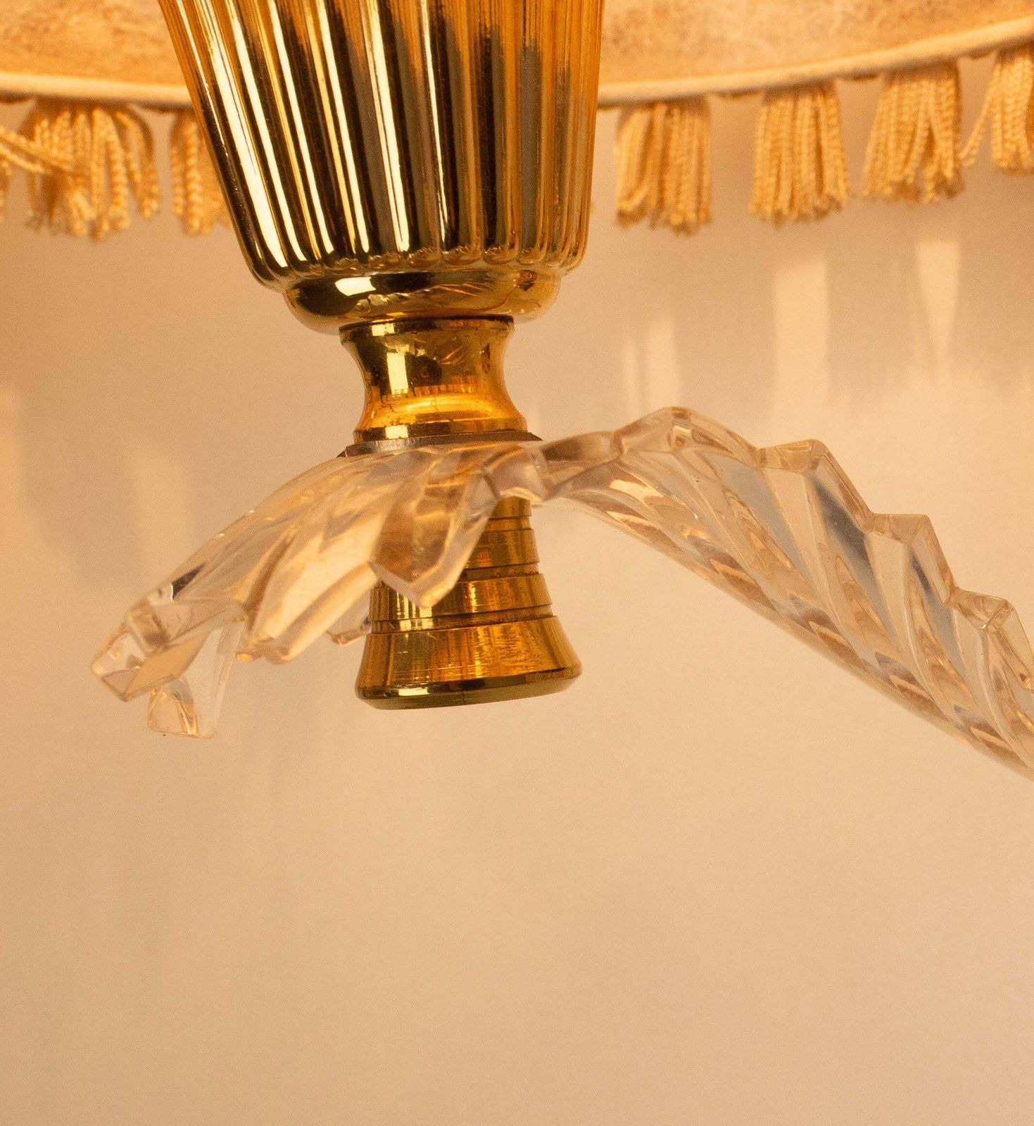 photo for sale Pair Of Double Sconces Brass And Resin With Lampshades, Louis XV Style C 1960