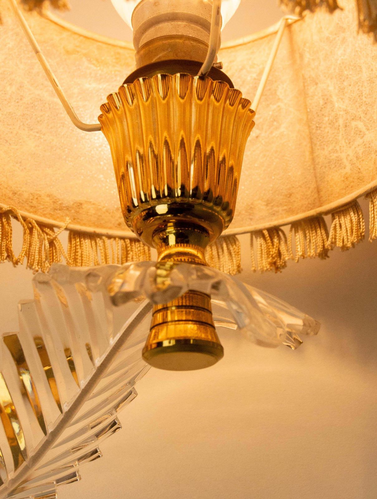629.0 Pair Of Double Sconces Brass And Resin With Lampshades, Louis XV Style C 1960 photo