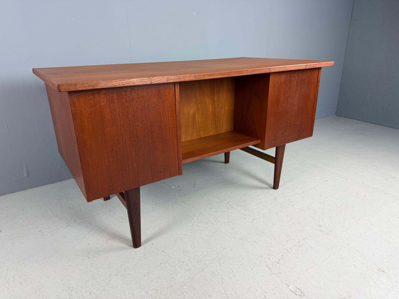 Scandinavian Modern Teak Desk With Backside Book Shelving, 1960, Denmark photo Furniture