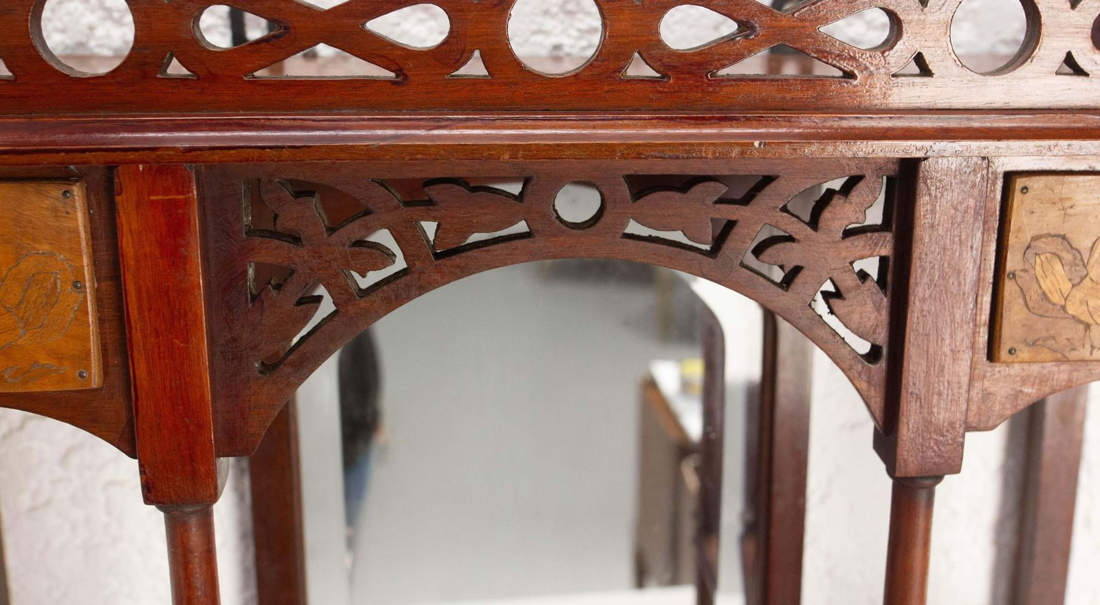 Wall Iroko Wood Shelves Beveled Mirror & Marquetry Art Nouveau Late 19th Century photo buy