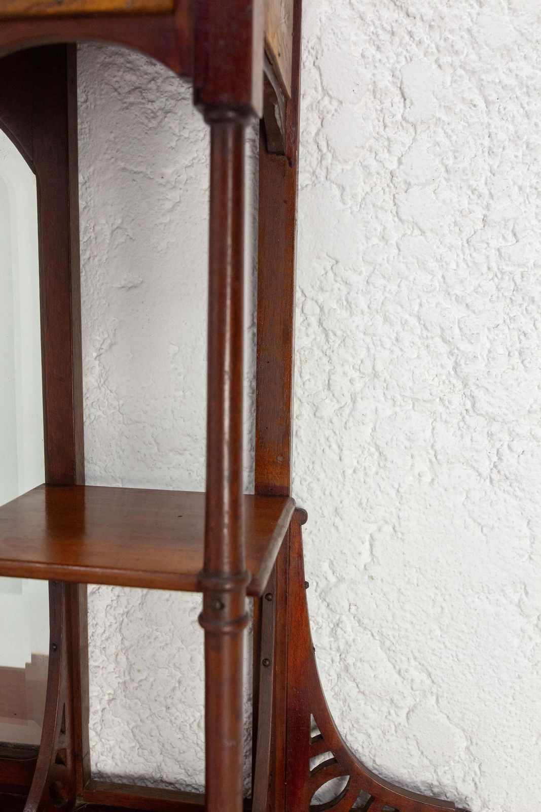 Furniture Wall Iroko Wood Shelves Beveled Mirror & Marquetry Art Nouveau Late 19th Century photo