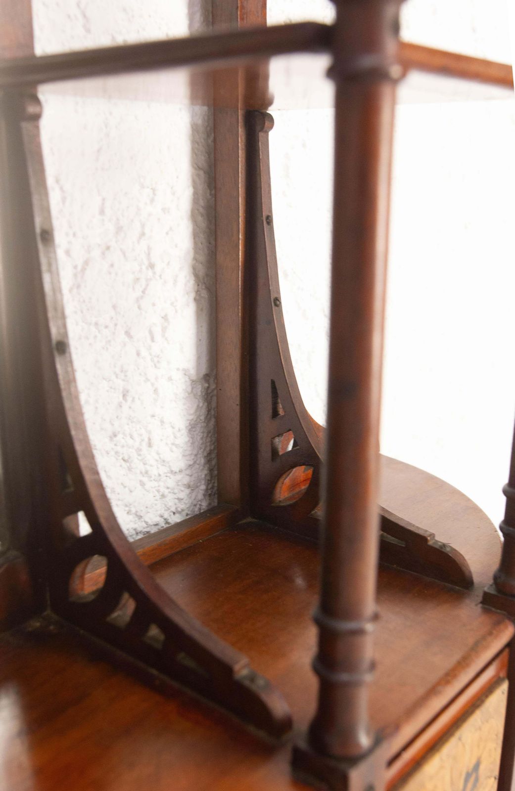 photo vinterior Wall Iroko Wood Shelves Beveled Mirror & Marquetry Art Nouveau Late 19th Century