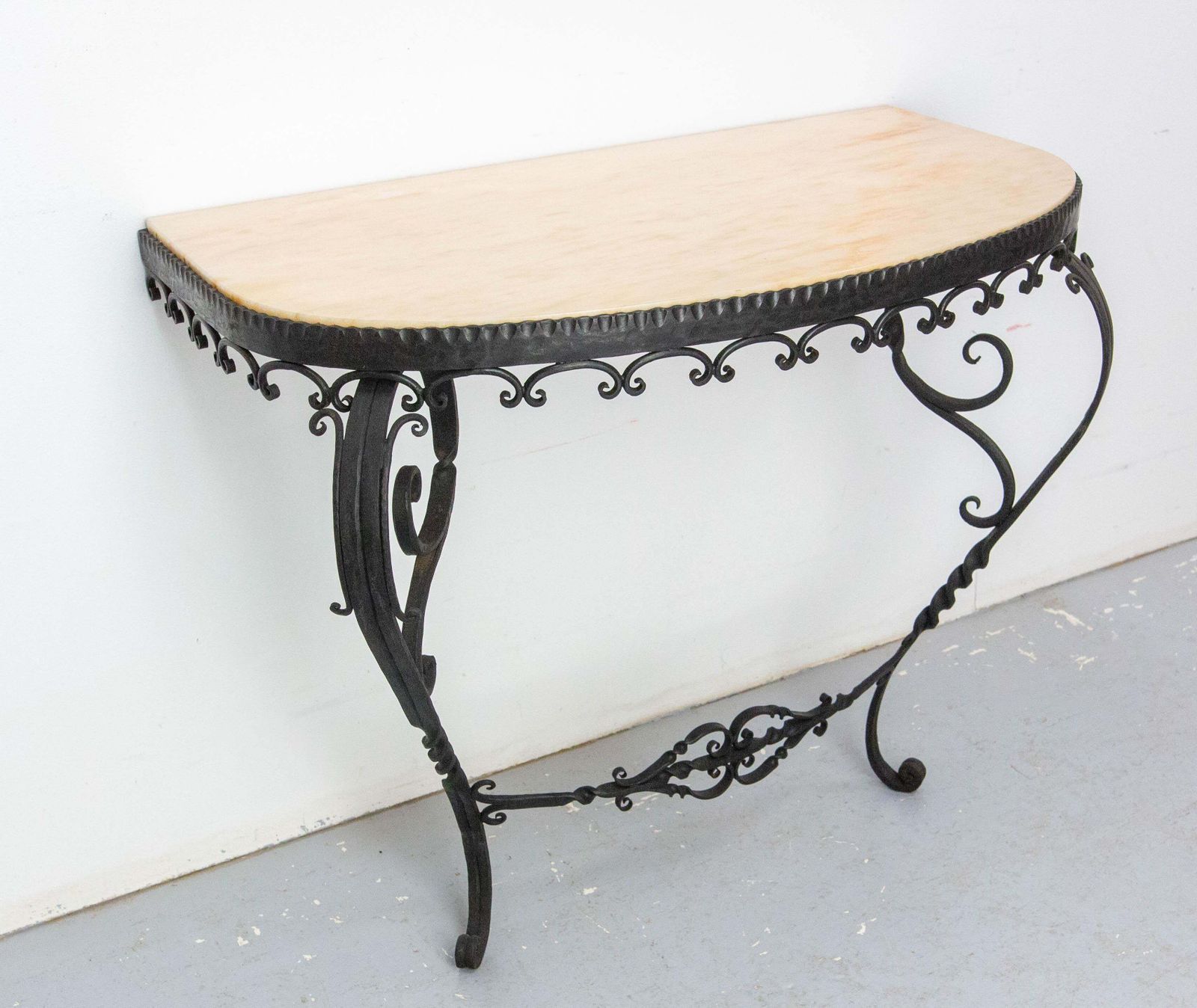 French Wrought Iron And Marble Top Console, Louis XV Style, Mid Century photo for sale