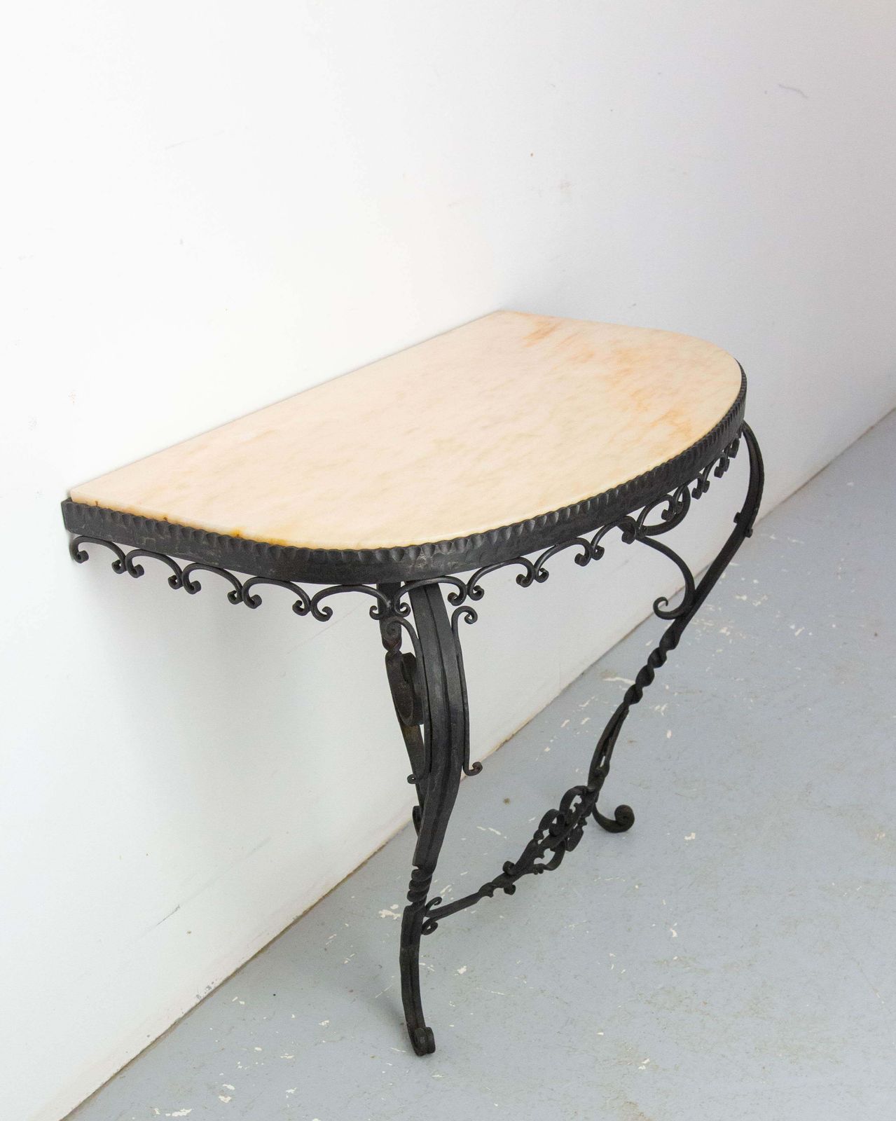 French Wrought Iron And Marble Top Console, Louis XV Style, Mid Century photo buy